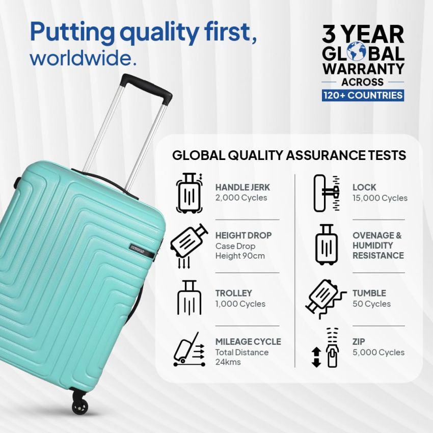 American Tourister Ivy Nxt 55Cm Small Hardside Polycarbonate Cabin Suitcase with Multi-Stage Telescopic 4 Wheels Spinner Trolley and Mounted TSA Lock for Women & Men - Pale Turq