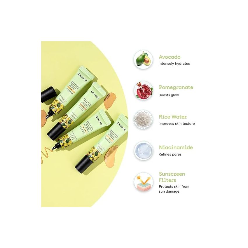 QUENCH BOTANICS Daily Defense Tinted Sunscreen Spf 50 Pa+++ For Glowing Skin With Avocado & 2% Niacinamide Blue Light Protection Satin-Matte Finish Made In Korea Medium, 50Ml | For Normal Skin