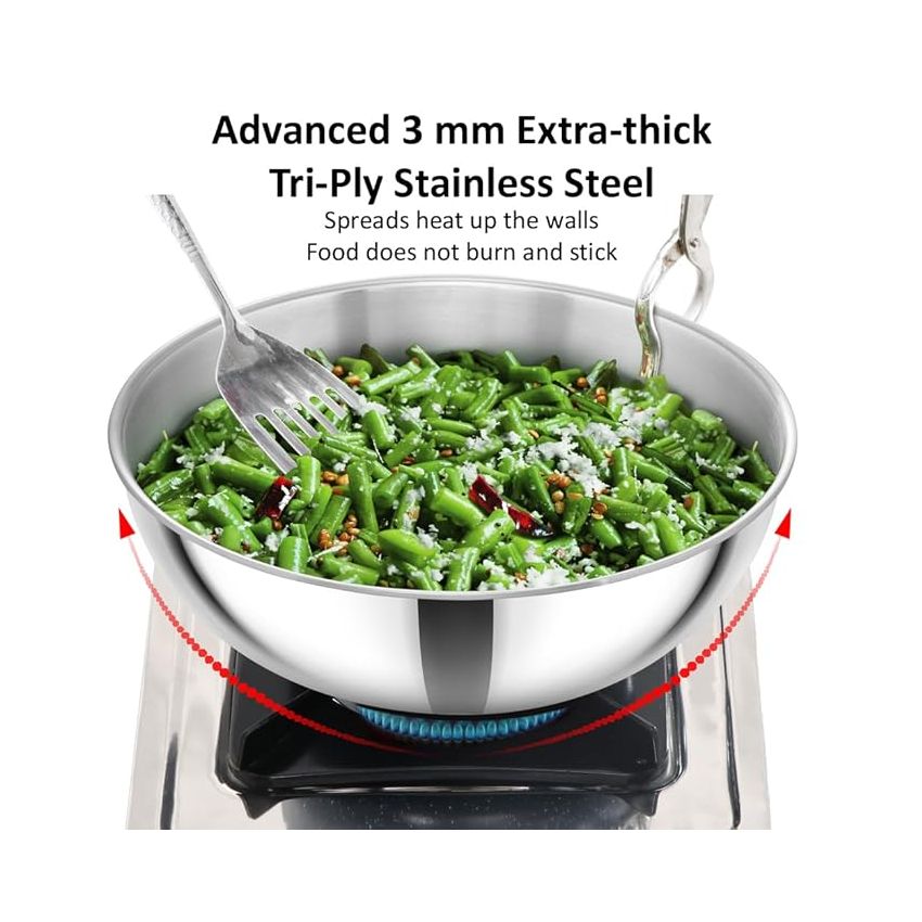 Hawkins 5 Litre Metro Kadhai, Triply Stainless Steel Induction Tasla, Silver (SSTA50)
