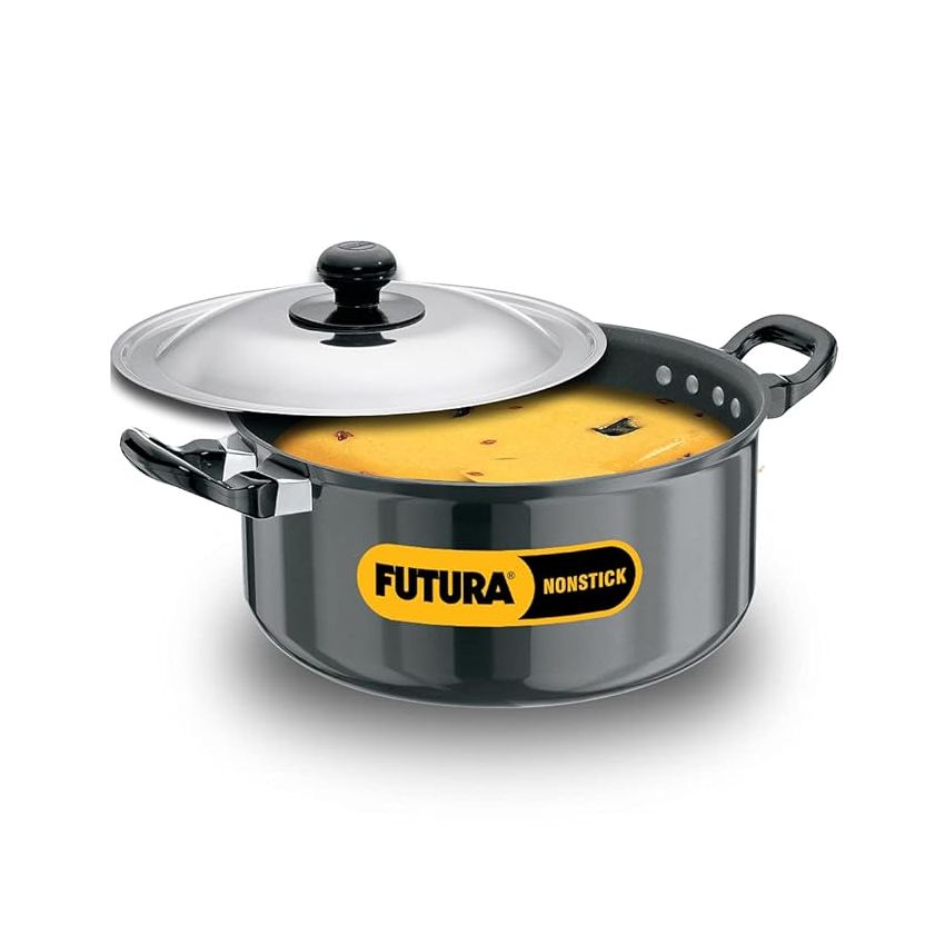 Hawkins Futura 5 Litre Cook n Serve Stewpot, Non Stick Pot with Stainless Steel Lid, Cooking Pot with Lid, Black (NST50)