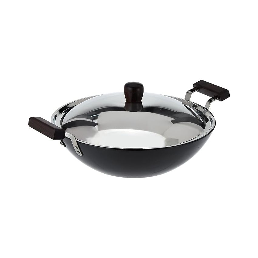 Hawkins Futura 5 Litre Deep Fry Pan, Hard Anodised Kadai with Stainless Steel Lid, Flat Bottom Kadhai, Big Kadai, Black (AD50S)