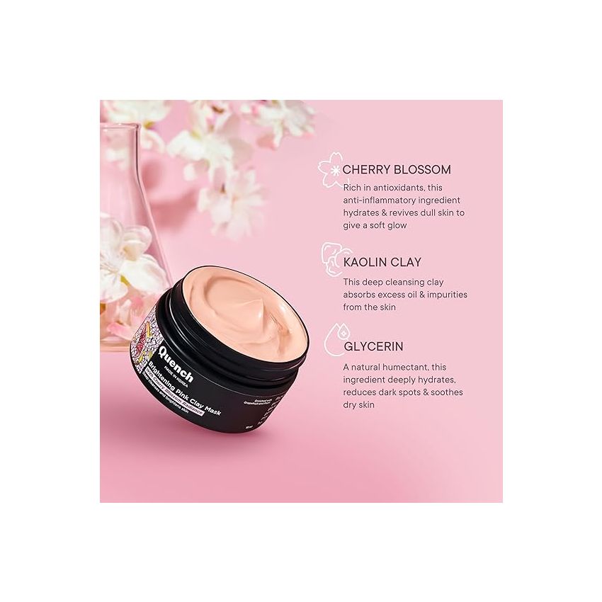 Quench Brightening Pink Clay Mask | Korean Clay Mask with Cherry Blossom & Kaolin Clay | Made in Korea (50ml)