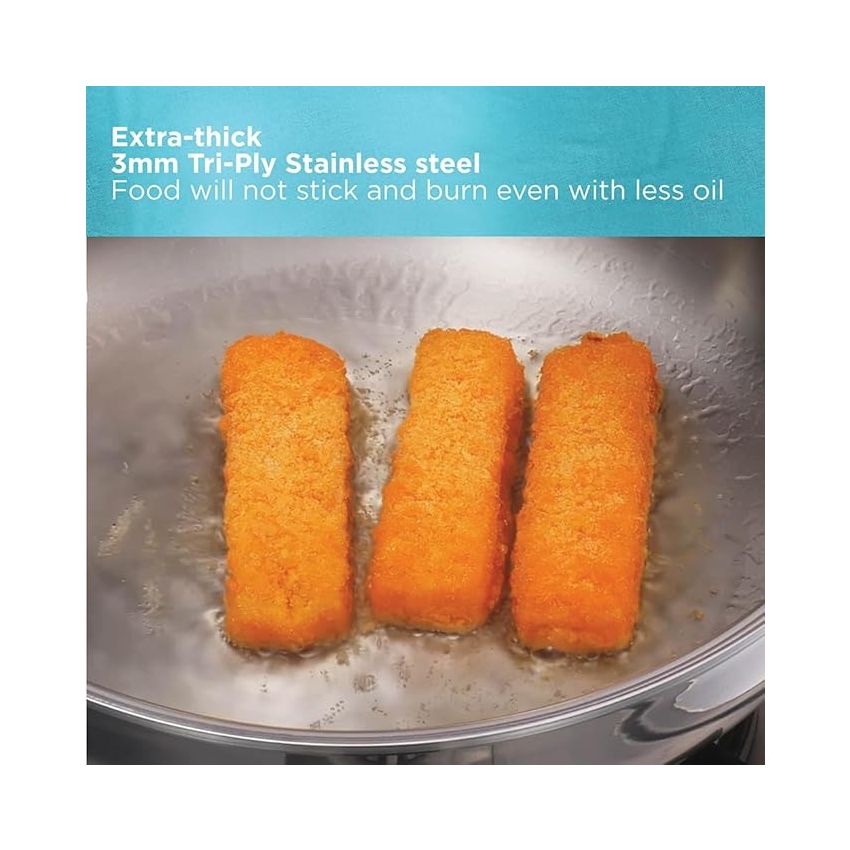 Hawkins Pro 5 Litre Deep-Fry Pan, Triply Stainless Steel Kadhai with Stainless Steel Handles and Stainless Steel Lid, Silver (PSK50S)