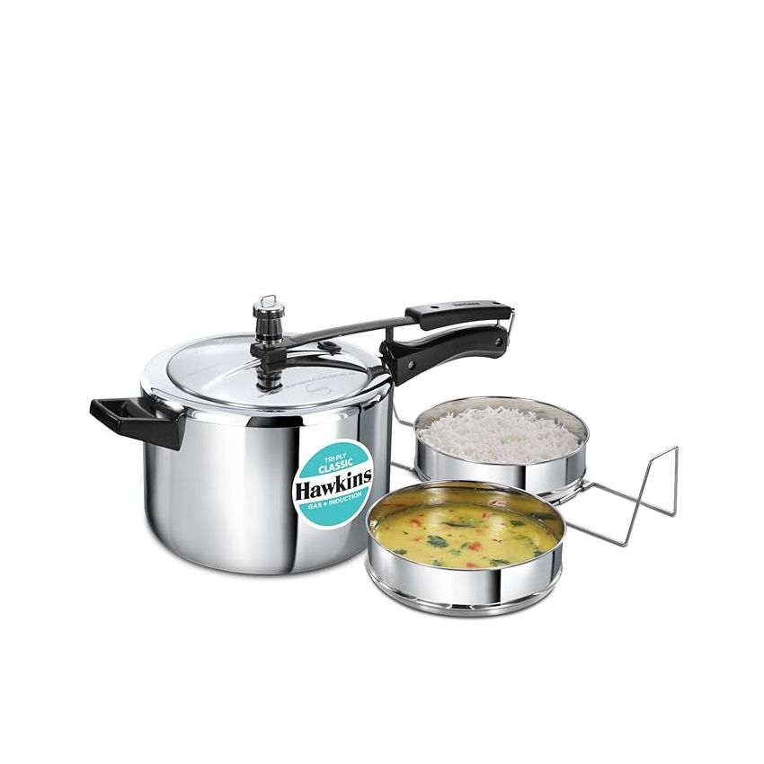 Hawkins Classic 5 Litre Tri-Ply Pressure Cooker with Separator, Triply Stainless Steel Inner Lid Cooker, Silver (SSTCL51)