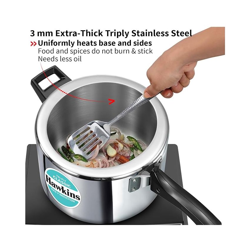 Hawkins Classic 5 Litre Tri-Ply Pressure Cooker with Separator, Triply Stainless Steel Inner Lid Cooker, Silver (SSTCL51)
