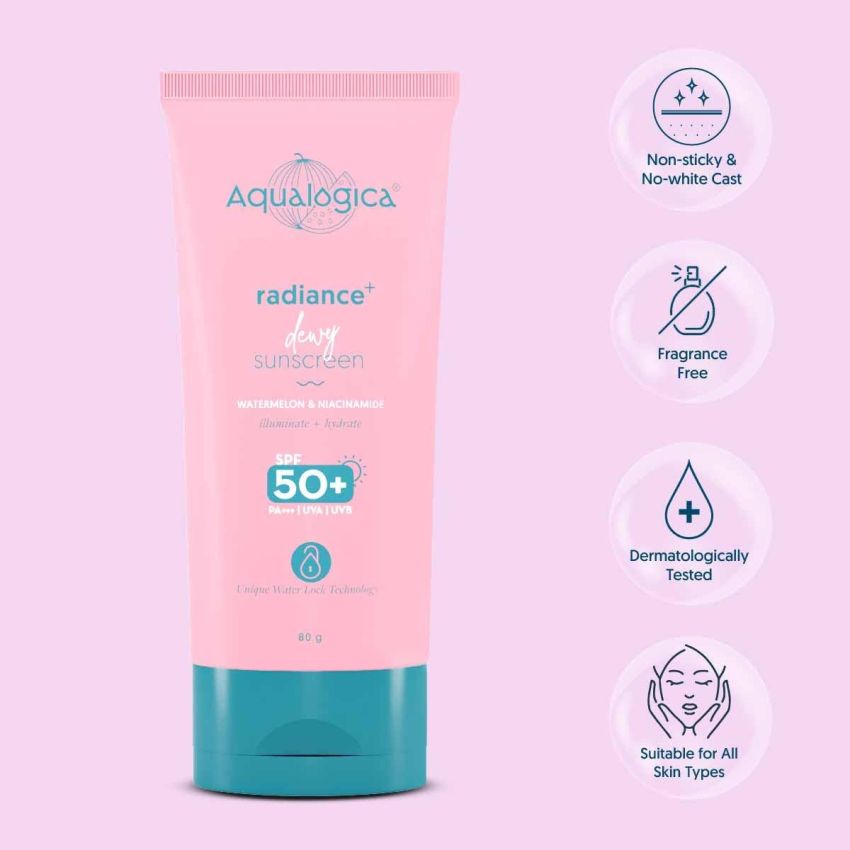 Aqualogica Radiance+ Dewy Sunscreen Cream With Watermelon & Niacinamide | Spf 50+ |Pa+++
