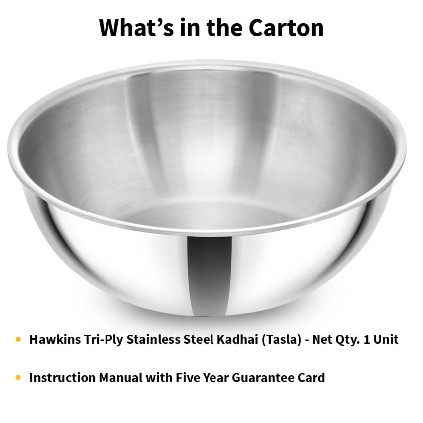 Hawkins 3 Litre Metro Kadhai, Triply Stainless Steel Induction Tasla, Silver (SSTA30)