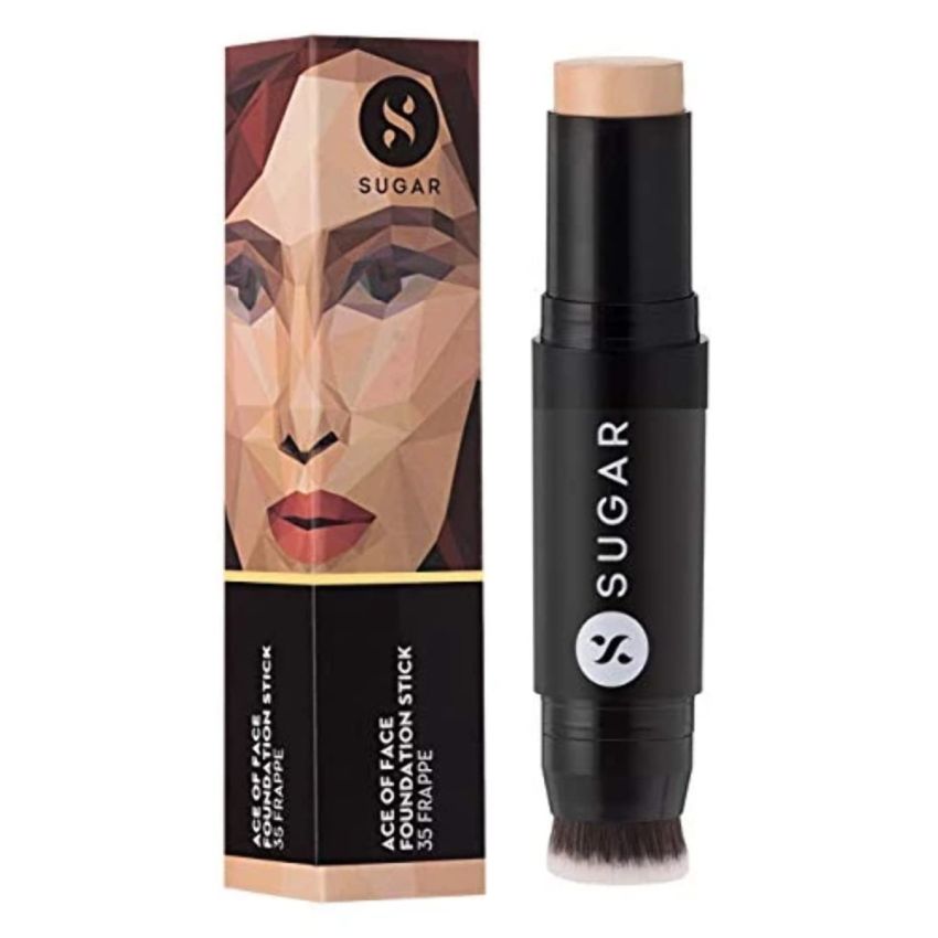 SUGAR Cosmetics Ace Of Face Foundation Stick with In-Built Brush | Lasts 24hrs | Waterproof & Full Coverage | Panstick | 12gm - 35 Frappe (Medium, Neutral Undertone)