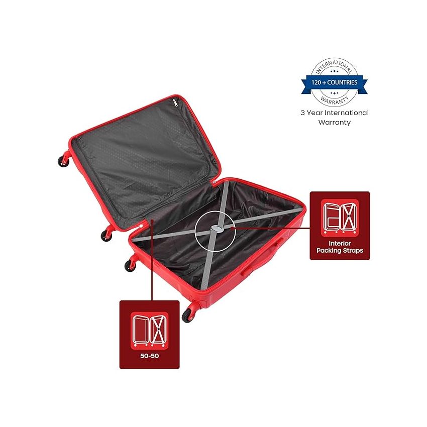 American Tourister IVY Spinner Polypropylene (PP) 2 Pc Set Red Hard Luggage with TSA Lock Small & Medium Sets (55Cm + 68 Cm)