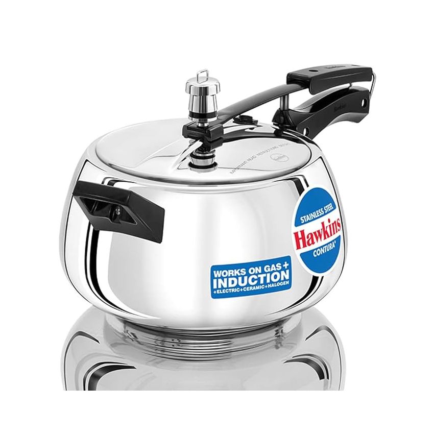 Hawkins 5 Litre Contura Pressure Cooker, Stainless Steel Inner Lid Cooker, Handi Cooker, Induction Cooker, Silver (SSC50)