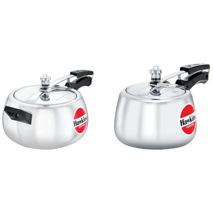 Hawkins Contura Pressure Cooker, 3 Litres & Aluminium Pressure Cooker, 5 Litre, Silver Combo, 3 Liter