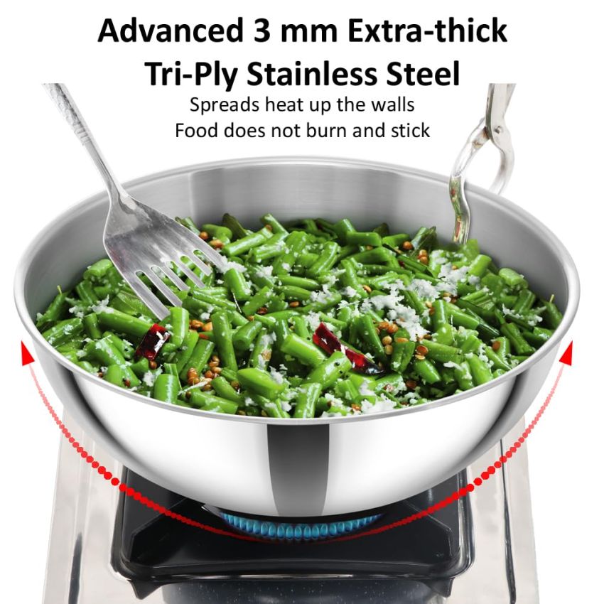 Hawkins 6 Litre Metro Kadhai, Triply Stainless Steel Induction Tasla, Silver (SSTA60)