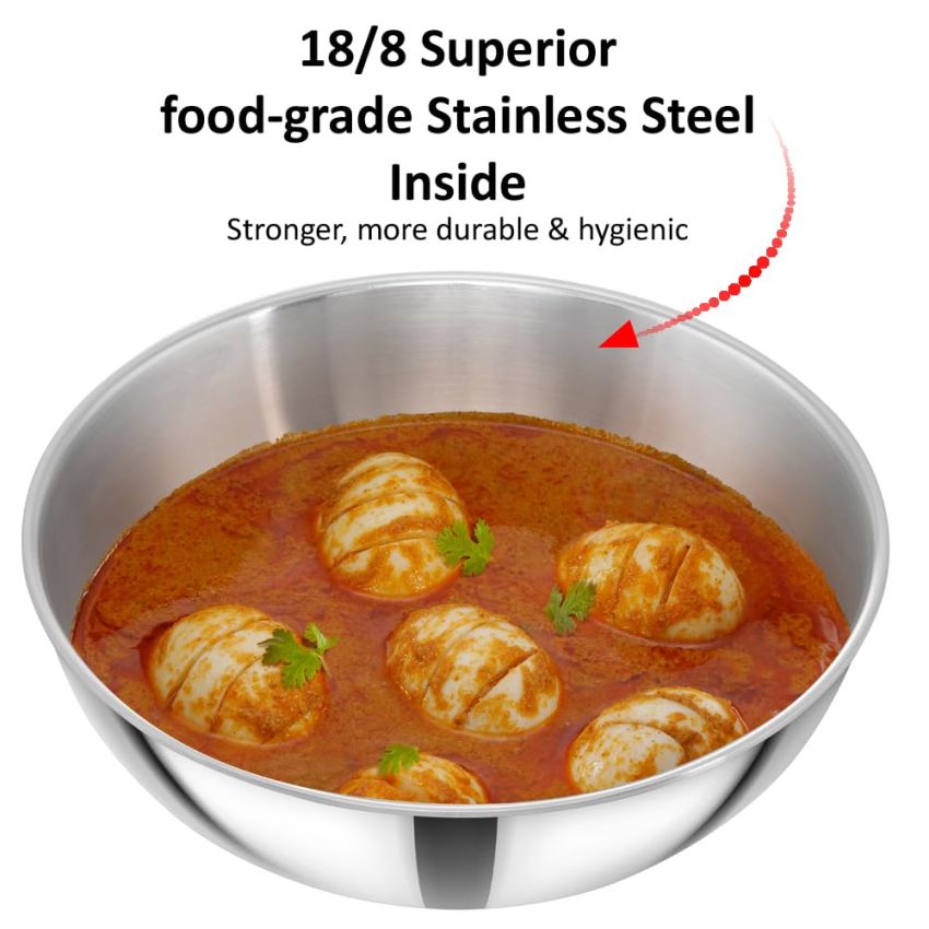 Hawkins 6 Litre Metro Kadhai, Triply Stainless Steel Induction Tasla, Silver (SSTA60)