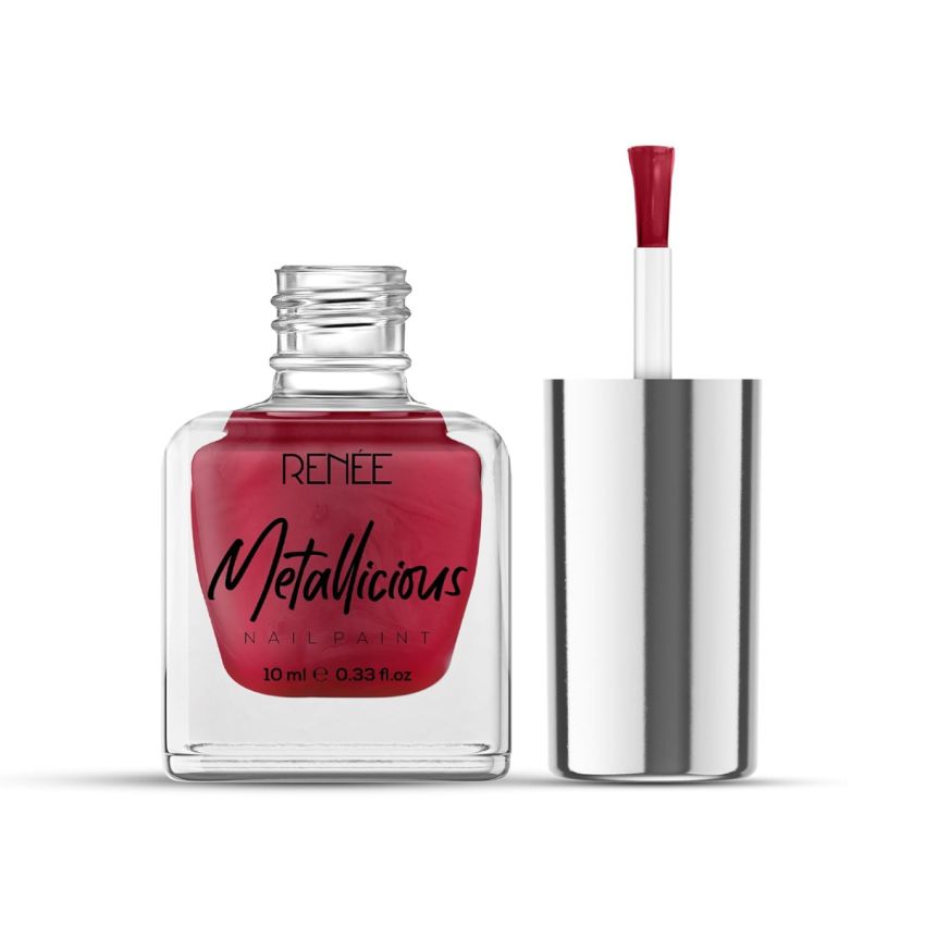 RENEE Metallicious Nail Paint- Christmas Red 10ml | Quick Drying, Metallic Finish, Long Lasting, Chip resisting Formula with High Shine & Full Coverage | Acetone & Paraben Free