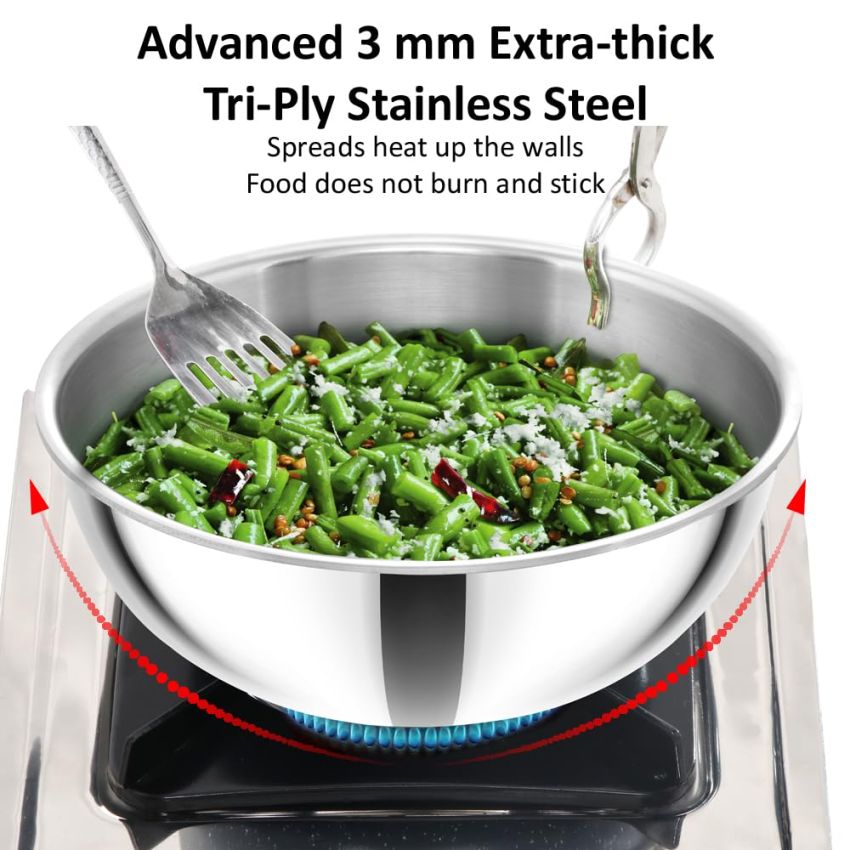 Hawkins 3 Litre Metro Kadhai, Triply Stainless Steel Induction Tasla, Silver (SSTA30)