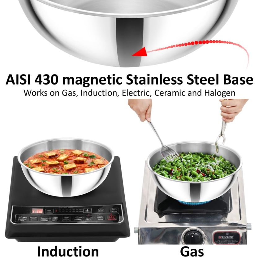 Hawkins 3 Litre Metro Kadhai, Triply Stainless Steel Induction Tasla, Silver (SSTA30)