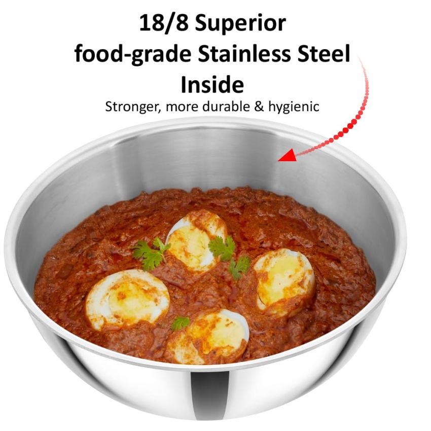 Hawkins 3 Litre Metro Kadhai, Triply Stainless Steel Induction Tasla, Silver (SSTA30)