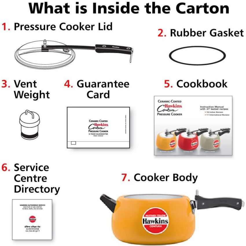 Hawkins Ceramic- Coated Contura 3L Mustard Yellow Aluminium Inner Lid Pressure Cooker - 3 Litre