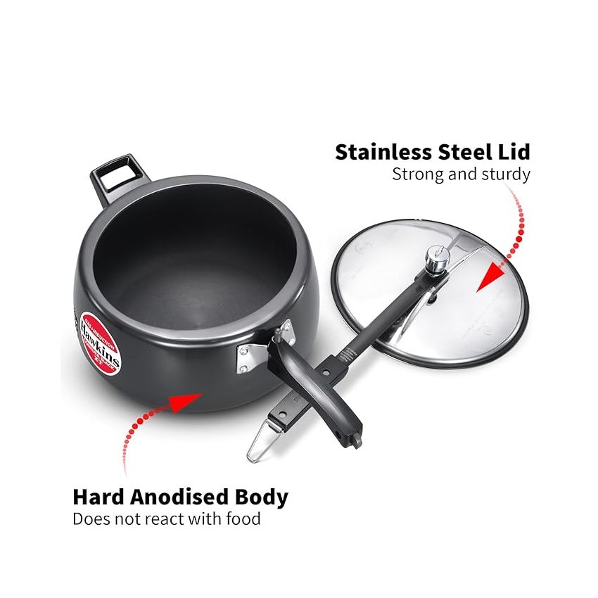 Hawkins 6.5 Litre Contura Black XT Pressure Cooker, Hard Anodised Inner Lid Cooker, Induction Cooker, Handi Cooker, Black (CXT65)