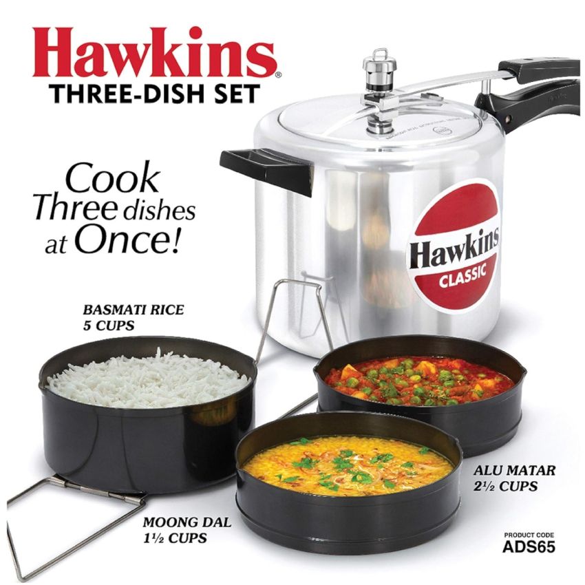 Hawkins Three-Dish Hard Anodised Set, Cooker Separator, Pressure Cooker Pots, Black (ADS65), 4 liters