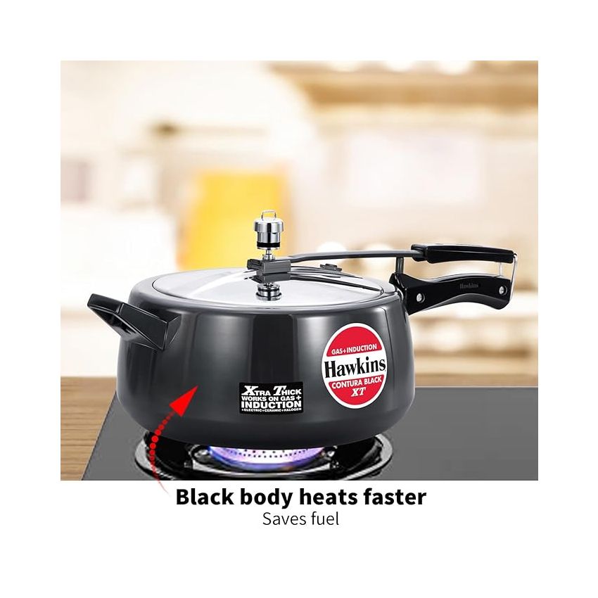 Hawkins 6.5 Litre Contura Black XT Pressure Cooker, Hard Anodised Inner Lid Cooker, Induction Cooker, Handi Cooker, Black (CXT65)