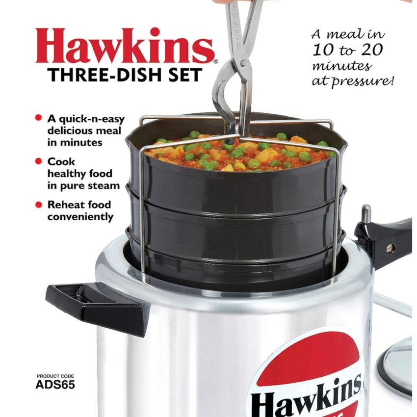 Hawkins Three-Dish Hard Anodised Set, Cooker Separator, Pressure Cooker Pots, Black (ADS65), 4 liters