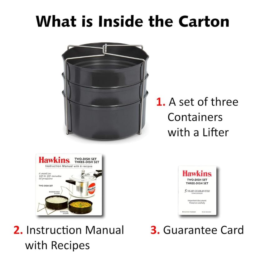 Hawkins Three-Dish Hard Anodised Set, Cooker Separator, Pressure Cooker Pots, Black (ADS65), 4 liters