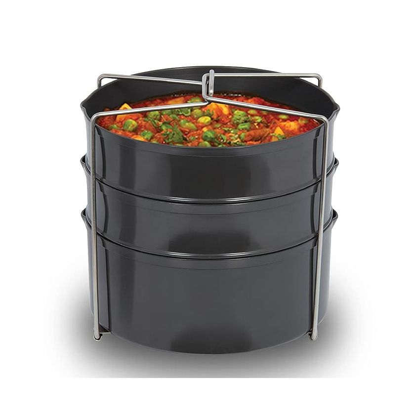 Hawkins Three-Dish Hard Anodised Set, Cooker Separator, Pressure Cooker Pots, Black (ADS65), 4 liters