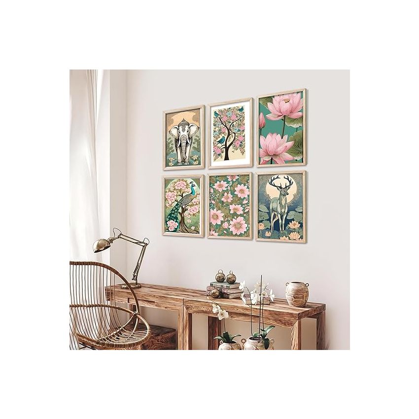 kotart Traditional Indian Inspired Wall Art Prints for Home and Office Decor - Modern Art Digital Painting for Bedroom living room office Wall Decoration (13X17 INCH, C) Pack of 6