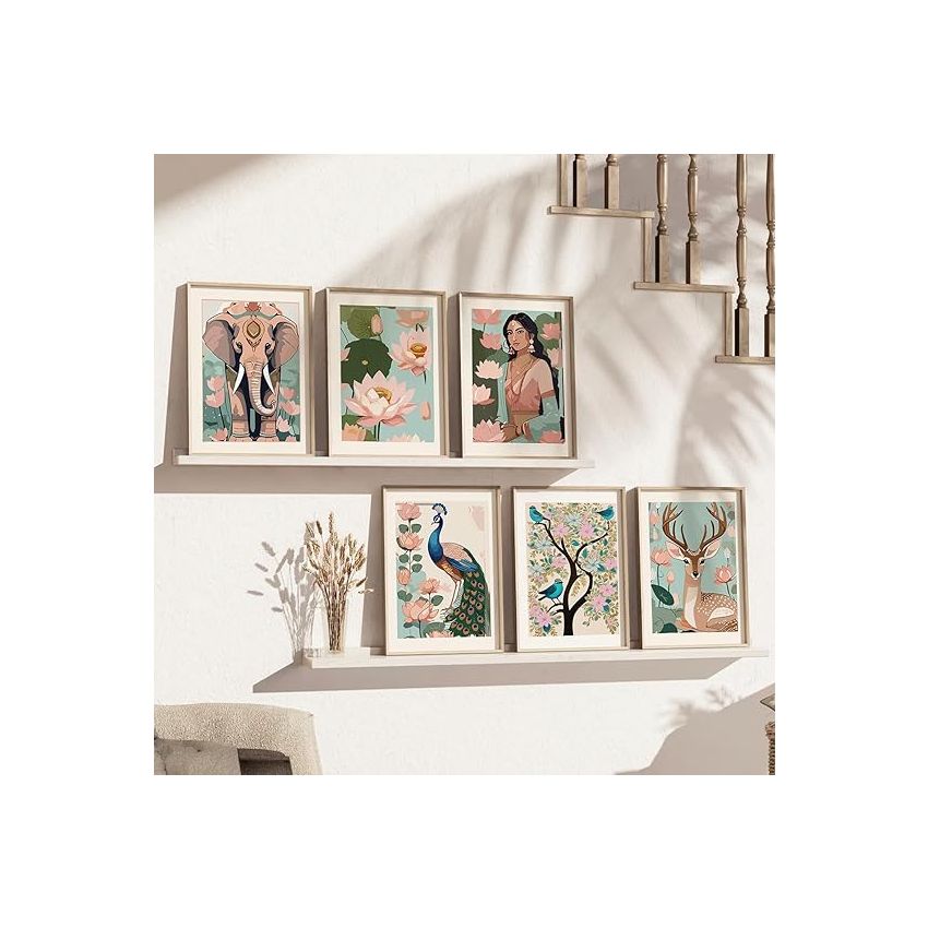 kotart Traditional Indian Style Wall Art Prints for Home and Office Decor - Modern Art Digital Painting for Bedroom living room office Wall Decoration (13X17 INCH, A) Pack of 6