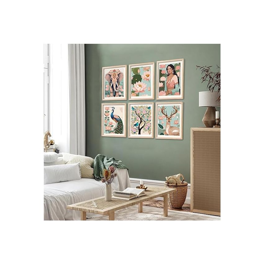 kotart Traditional Indian Style Wall Art Prints for Home and Office Decor - Modern Art Digital Painting for Bedroom living room office Wall Decoration (13X17 INCH, A) Pack of 6
