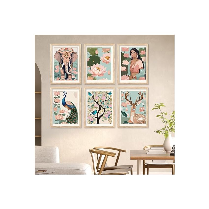 kotart Traditional Indian Style Wall Art Prints for Home and Office Decor - Modern Art Digital Painting for Bedroom living room office Wall Decoration (13X17 INCH, A) Pack of 6