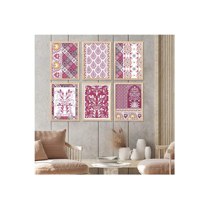 kotart Madhubani Painting Traditional Indian Art Wall Painting for Bedroom Living Room Hotel Room Wall Decor (10x13 inch, Multi color) Pack of 6