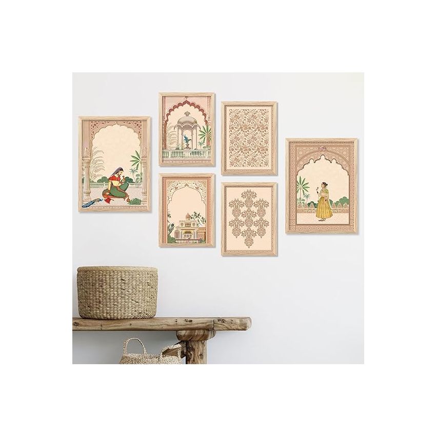 kotart Madhubani Art Paintings with Frame for Home Decoration - Traditional Framed Painting for Living Room Bedroom Office Decor - Painting for Wall Decoration - Pack of 6 (C)