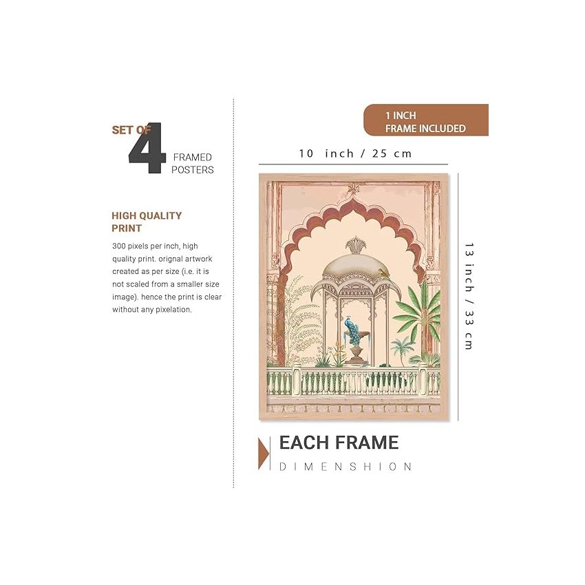 kotart Madhubani Art Paintings with Frame for Home Decoration - Traditional Framed Painting for Living Room Bedroom Office Decor - Painting for Wall Decoration - Pack of 6 (C)