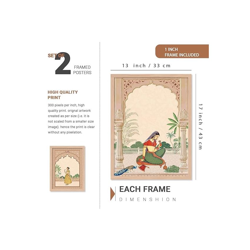 kotart Madhubani Art Paintings with Frame for Home Decoration - Traditional Framed Painting for Living Room Bedroom Office Decor - Painting for Wall Decoration - Pack of 6 (C)