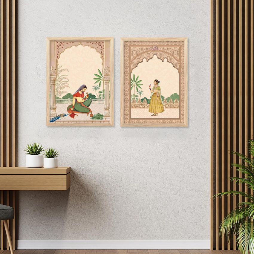kotart Madhubani Art Paintings with Frame for Home Decoration - Traditional Framed Painting for Living Room Bedroom Office Decor - Painting for Wall Decoration - Pack of 6 (C)