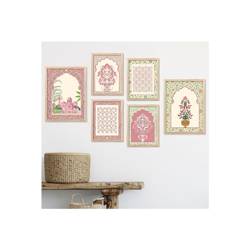 kotart Madhubani Art Paintings with Frame for Home Decoration - Traditional Framed Painting for Living Room Bedroom Office Decor - Painting for Wall Decoration - Pack of 6 (A)