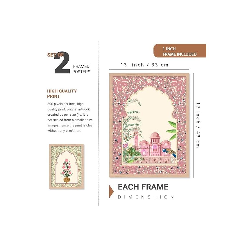 kotart Madhubani Art Paintings with Frame for Home Decoration - Traditional Framed Painting for Living Room Bedroom Office Decor - Painting for Wall Decoration - Pack of 6 (A)