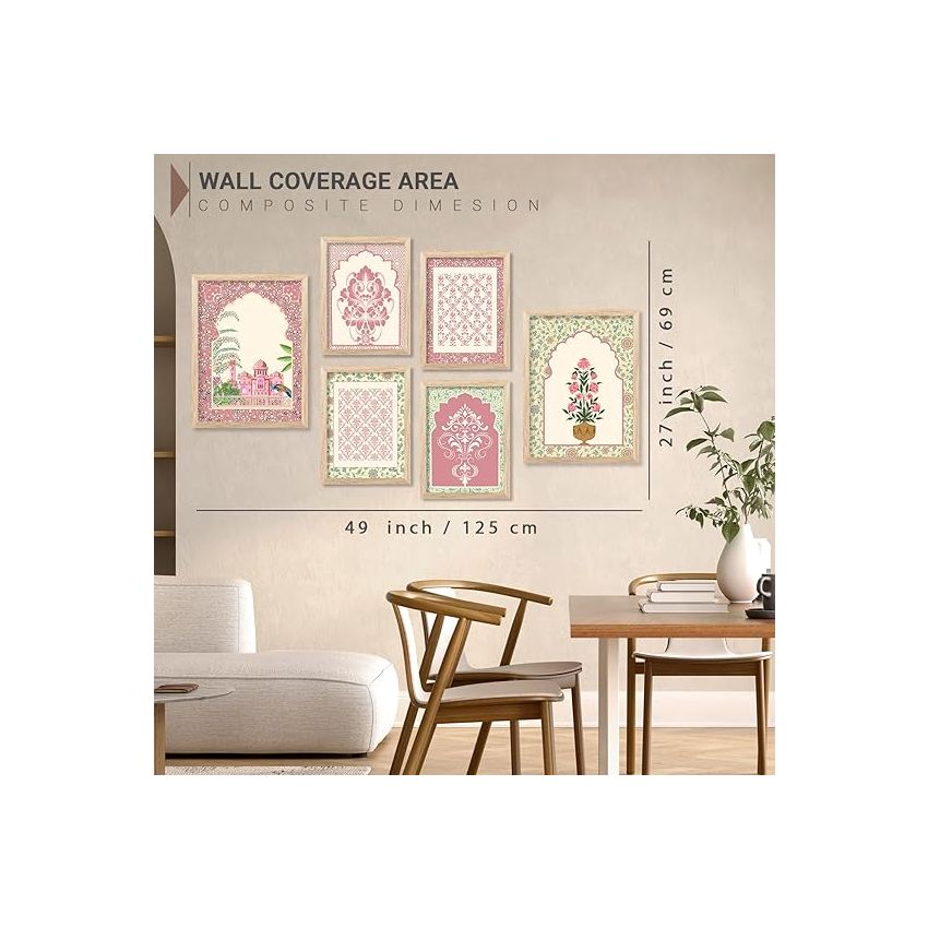 kotart Madhubani Art Paintings with Frame for Home Decoration - Traditional Framed Painting for Living Room Bedroom Office Decor - Painting for Wall Decoration - Pack of 6 (A)