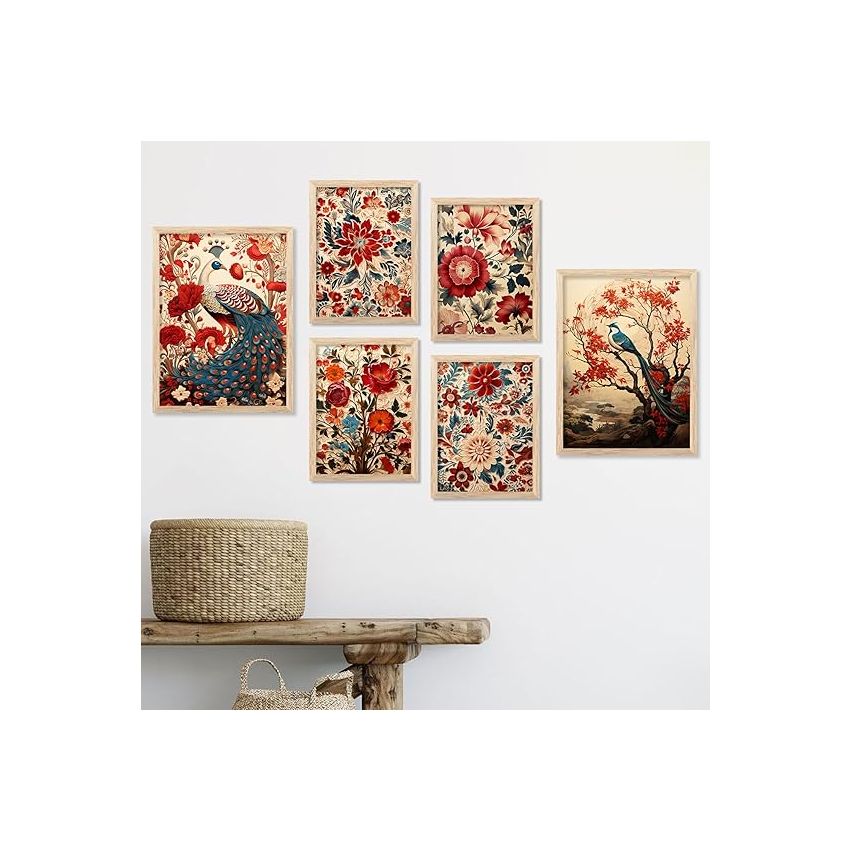 kotart Madhubani Art Paintings with Frame for Home Decoration - Traditional Framed Painting for Living Room Bedroom Office Decor - Painting for Wall Decoration - Pack of 6 (D)