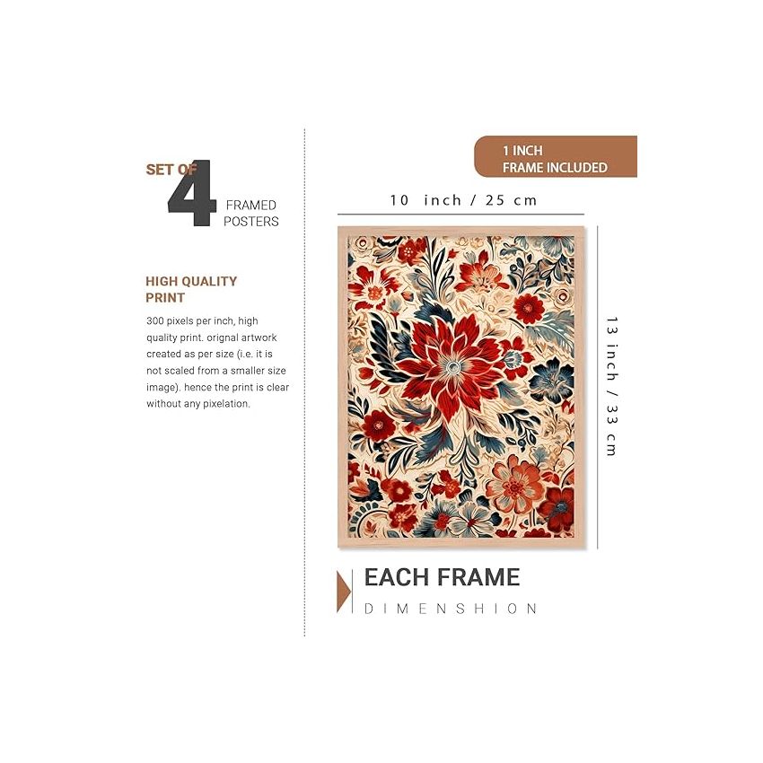 kotart Madhubani Art Paintings with Frame for Home Decoration - Traditional Framed Painting for Living Room Bedroom Office Decor - Painting for Wall Decoration - Pack of 6 (D)