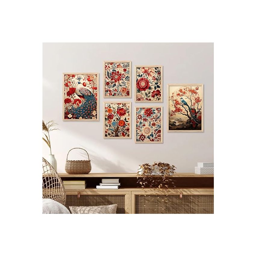 kotart Madhubani Art Paintings with Frame for Home Decoration - Traditional Framed Painting for Living Room Bedroom Office Decor - Painting for Wall Decoration - Pack of 6 (D)