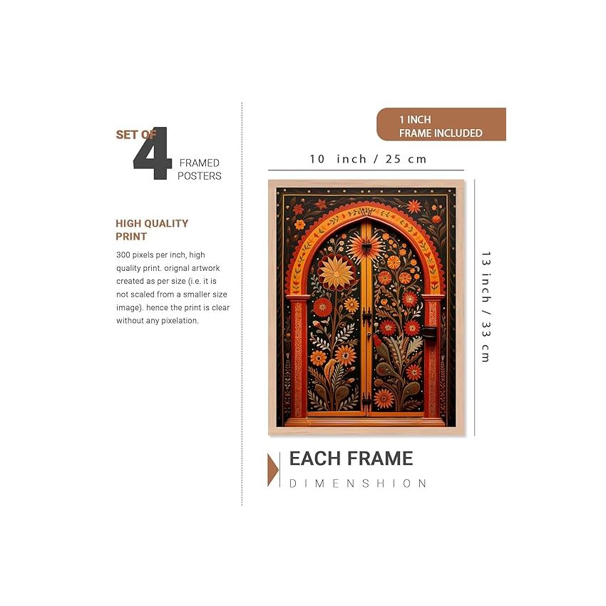 kotart Madhubani Art Paintings with Frame for Home Decoration - Painting for Wall Decoration - Traditional Framed Painting for Living Room Bedroom Office Decorn - Pack of 6 (F)