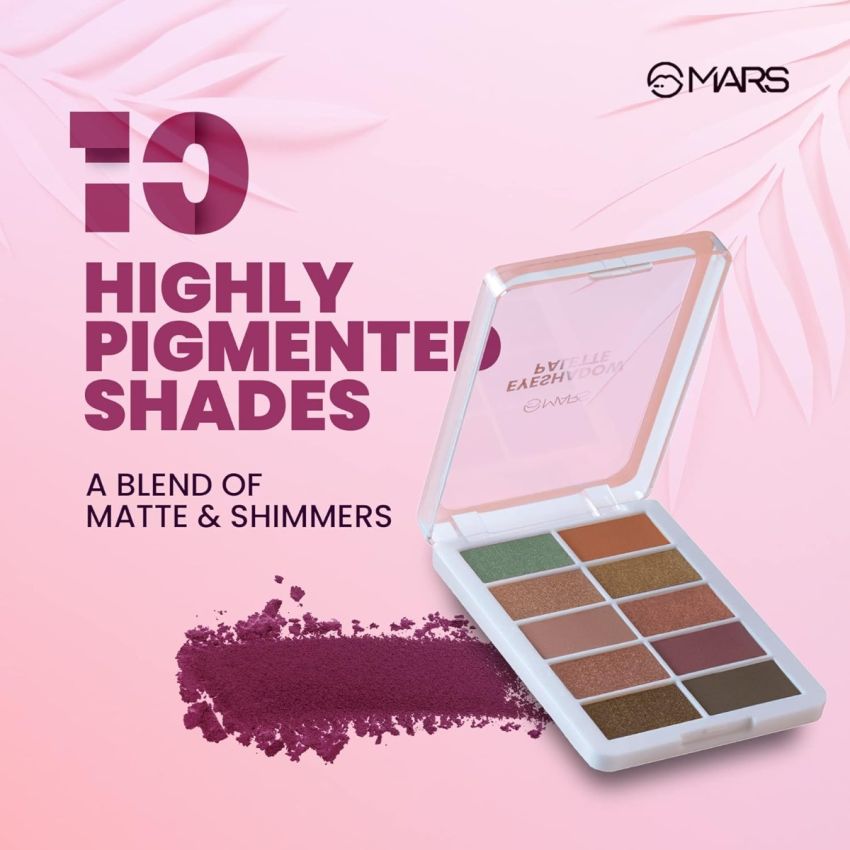 MARS Shimmer And Matte Eyeshadow Palette Powder | 10 Highly Pigmented & Blendable Shades (10.0 Gm) (Shade-01), Multicolor, Shimmery Finish
