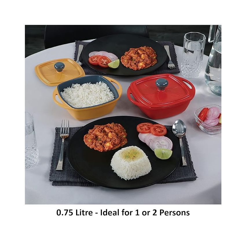 Hawkins Aluminium 0.75 liter Mini Casserole With Lid, Square Series Die-Cast Pan For Cooking, Reheating, Serving And Storing, Red (Mcsr75)