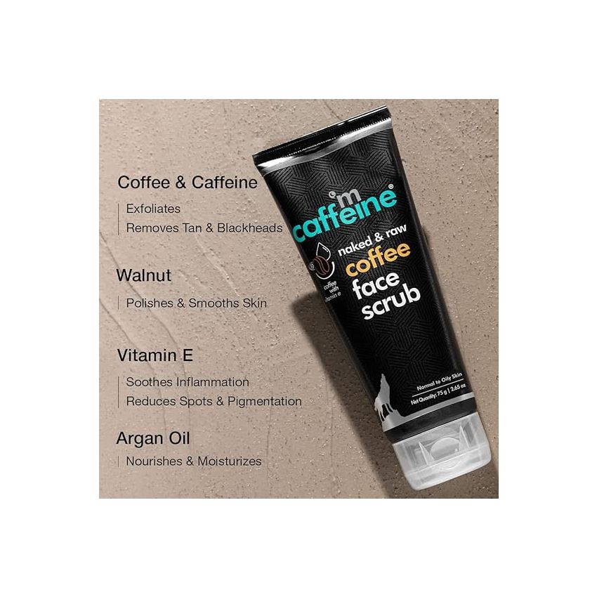 mCaffeine Coffee Tan Removal Face Scrub (75gm) | Exfoliate Scrub | Blackhead Remover, Whitehead Remover, Dead Skin Remover, Detan Pack I Caffeine & Walnut Scrub for Face | Face Scrub For Women and Men