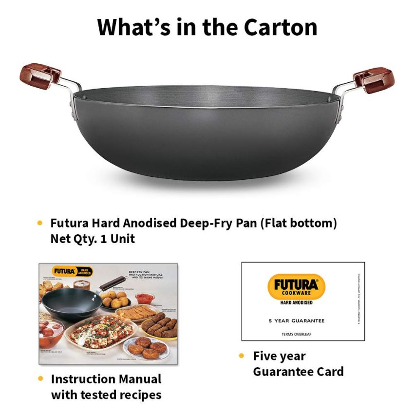 Hawkins Futura 7.5 Litre Deep Fry Pan, Hard Anodised Kadai, Flat Bottom Kadhai, Big Kadai, Black (AD75)