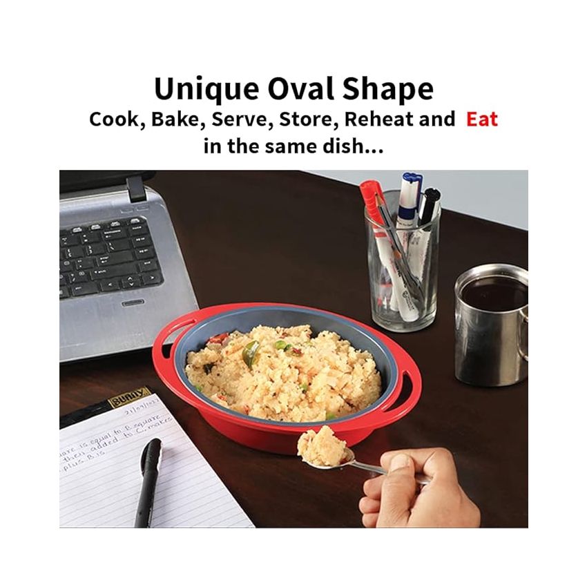 Hawkins 0.75 Litre Mini Casserole with Glass Lid, Oval Shaped Die-Cast pan for Cooking, Reheating, Serving and Storing, Grey (DCG75G)