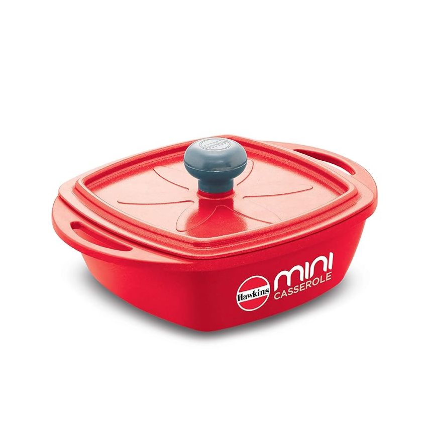 Hawkins Aluminium 0.75 liter Mini Casserole With Lid, Square Series Die-Cast Pan For Cooking, Reheating, Serving And Storing, Red (Mcsr75)